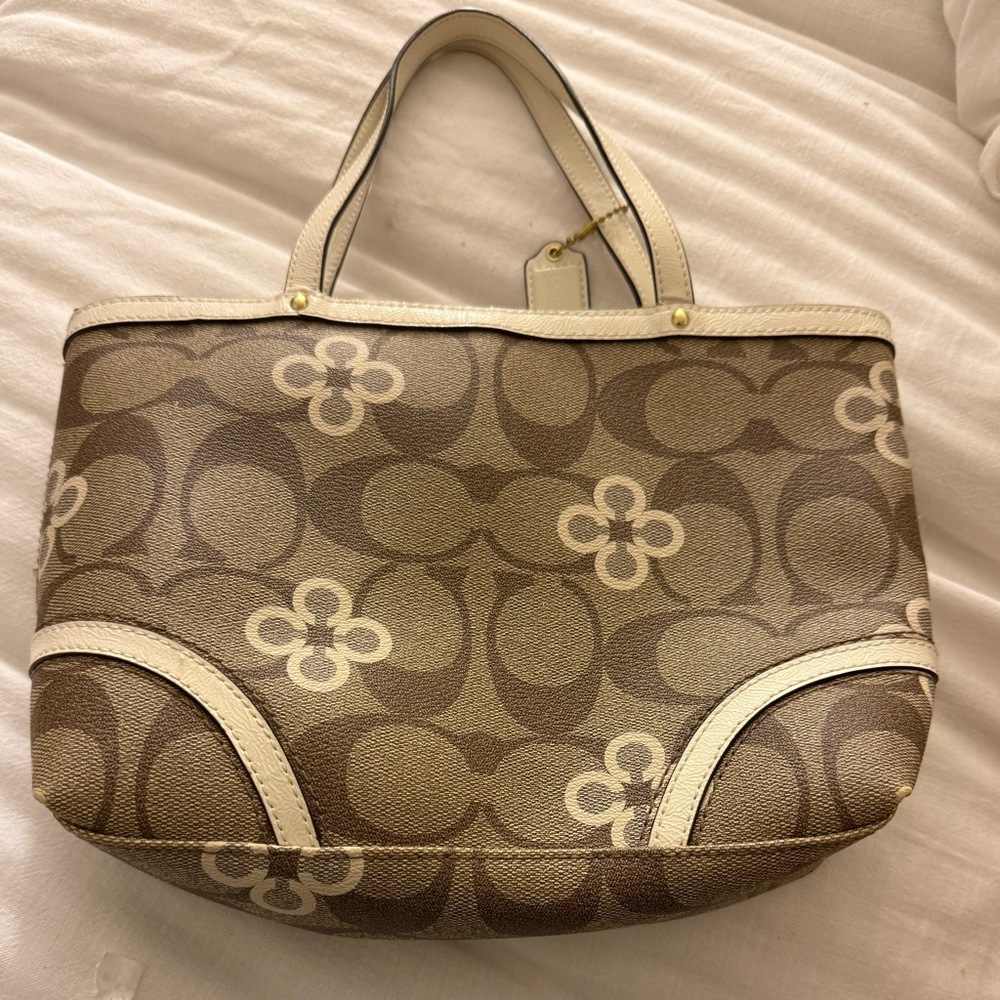 Coach Tan and Cream Signature Tote